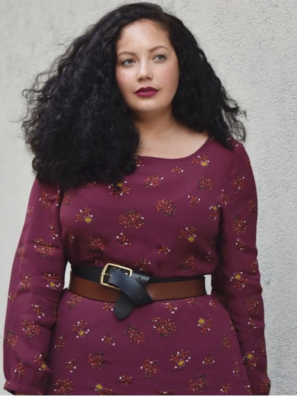 Old Navy Burgundy Floral Long-Sleeve Dress